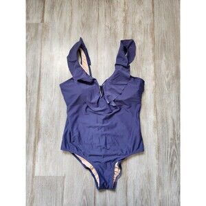 Sea & Sand Beachwear One Piece Bathing Suit Swim Blue V Neck Ruffles Plus Sz 18W